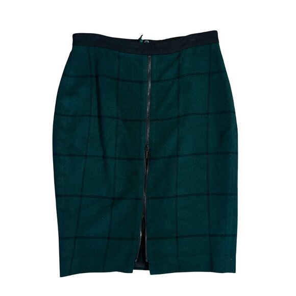 Akris Punto Green and Black Windowpane Skirt wool size US 8 M zipper Italy - Picture 4 of 11